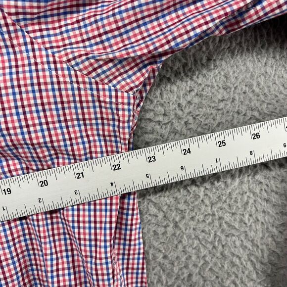 David Donahue Shirt Mens Large Blue Red Gingham Plaid Check Button Cotton Oxford - Picture 5 of 11
